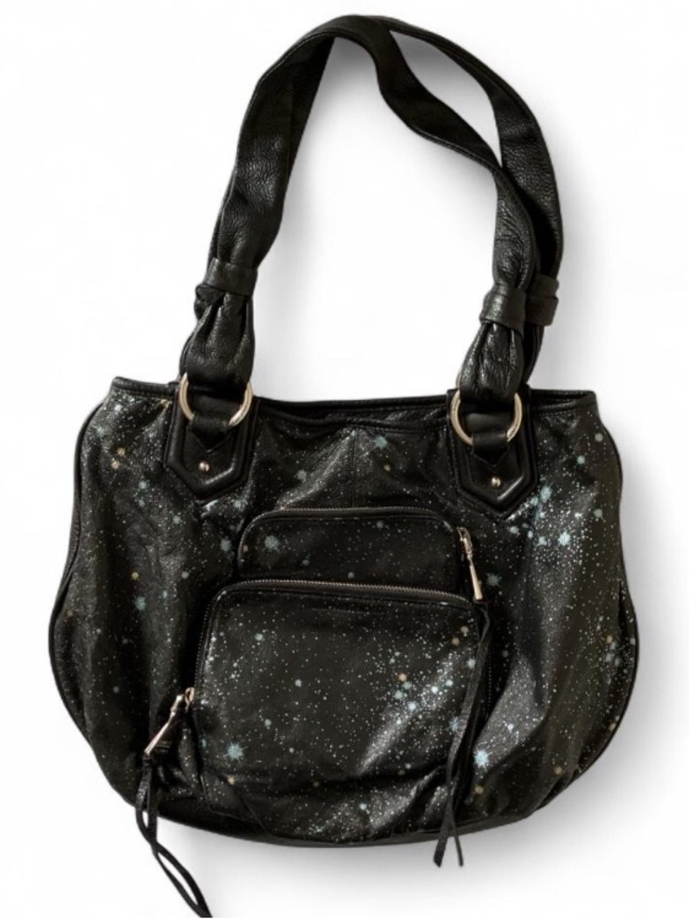 Aimee Kestenberg Galaxy Print Leather Tote Bag Black Shoulder Bag - Picture 2 of 11
